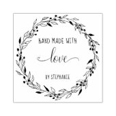 メイドウィズラブフローラハートリース パーソナライズされた ラバースタンプ (インプリント)