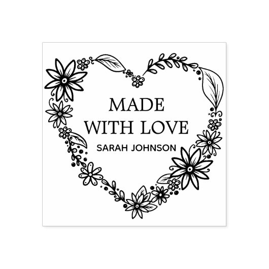 メイドウィズラブフローラハートリース パーソナライズされた ラバースタンプ (インプリント)