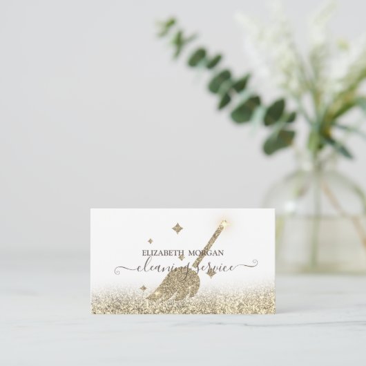 メイドエレガント清掃金ゴールドグリッター 名刺 (スタンド正面)