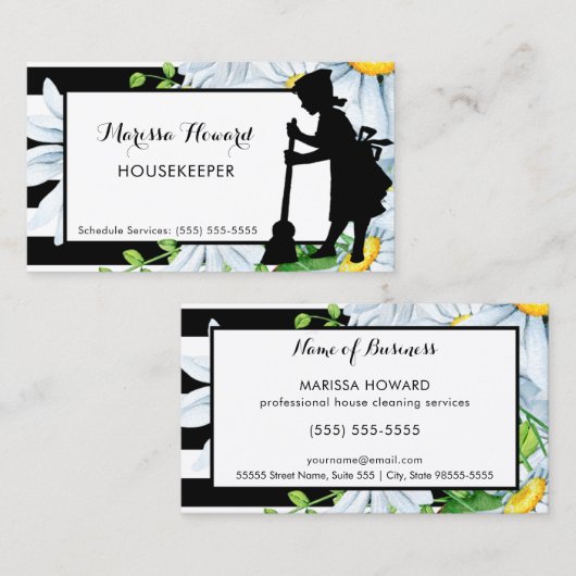 メイドガーリーストライプデイジーフローラ家政婦 名刺 (正面/裏面)