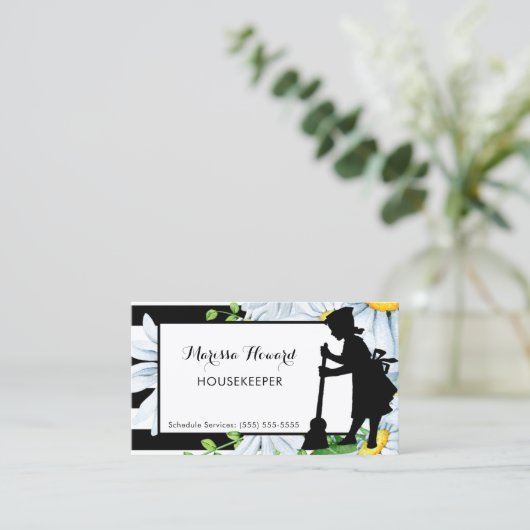 メイドガーリーストライプデイジーフローラ家政婦 名刺 (スタンド正面)