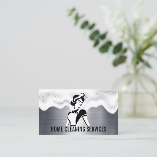 メイドクリーナー | 石けん水 | メタリック背景 名刺 (スタンド正面)