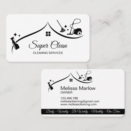 メイドクリーニングきらめくハウス白黒 名刺 (正面/裏面)