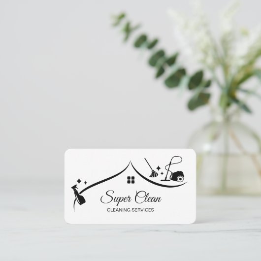 メイドクリーニングきらめくハウス白黒 名刺 (スタンド正面)