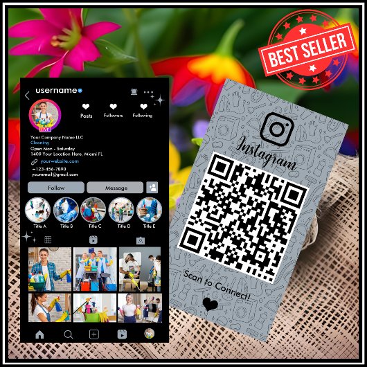 メイドクリーニングインスタグラムダスティブルーハウスキーピングQR 名刺