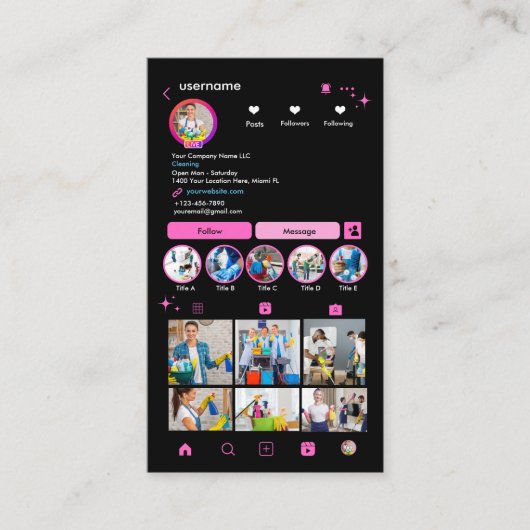 メイドクリーニングインスタグラムピンク |ハウスキーピングQR 名刺 (正面)