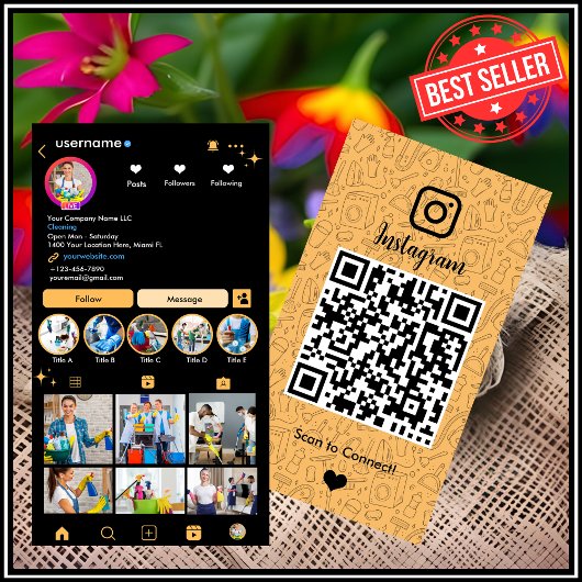 メイドクリーニングインスタグラムピーチハウスキーピングQRコード 名刺