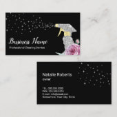 メイドクリーニングサービスシルバースプレーピンクフローラ 名刺 (正面/裏面)