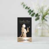 メイドクリーニングサービスブラック&金ゴールドハウスキーピング 名刺 (スタンド正面)