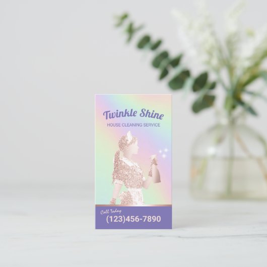 メイドクリーニングサービスホログラフィックハウスキーピング 名刺 (スタンド正面)