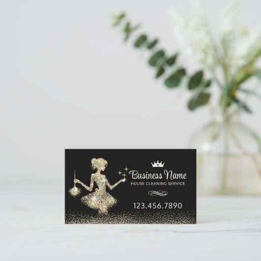 メイドクリーニングサービス王室の金ゴールドの輝き 名刺 (スタンド正面)