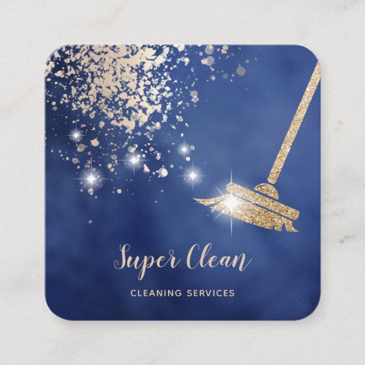 メイドクリーニングハウスきらめくドリップ金ゴールド広場 スクエア名刺 (正面)