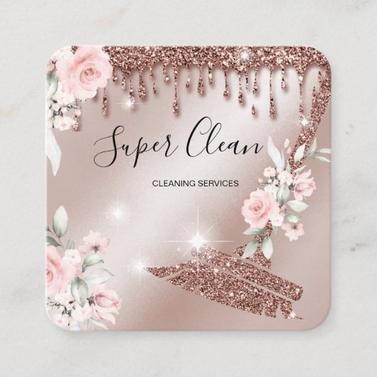 メイドクリーニングハウスきらめくバラ金ゴールドフローラ スクエア名刺 (正面)