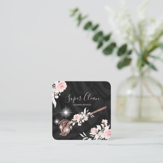メイドクリーニングハウスきらめくバラ金ゴールドフローラ スクエア名刺 (スタンド正面)