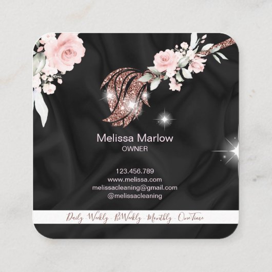 メイドクリーニングハウスきらめくバラ金ゴールドフローラ スクエア名刺 (裏面)