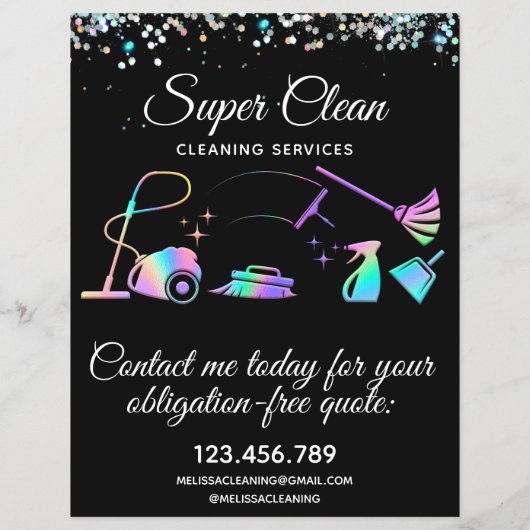 メイドクリーニングハウスきらめくホログラフィックフライヤー チラシ (裏面)