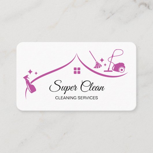 メイドクリーニングハウスきらめく明るい赤紫色 名刺 (正面)