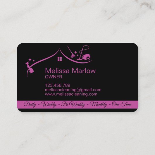 メイドクリーニングハウスきらめく明るい赤紫色 名刺 (裏面)