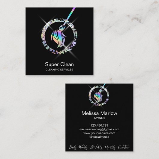 メイドクリーニングハウスきらめく自筆証書箒スクア スクエア名刺 (正面/裏面)