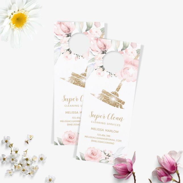 メイドクリーニングハウスきらめく金ゴールドフローラ ドアノブサイン (クリエイターアップロード済み)