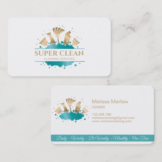 メイドクリーニングハウスきらめく金ゴールド名刺 名刺 (正面/裏面)