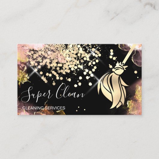 メイドクリーニングハウスきらめく金ゴールド名刺 名刺 (正面)