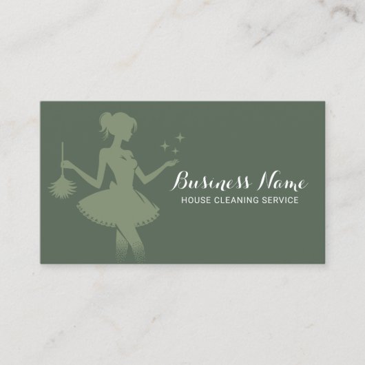 メイドクリーニングハウスキーピングエレガントセージグリーン 名刺 (正面)