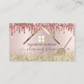 メイドクリーニングハウスルーフ金ゴールドグリッタードリップ 名刺 (正面)