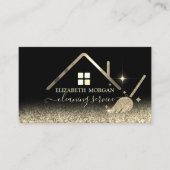 メイドクリーニングハウスルーフ金ゴールドグリッターブラック 名刺 (正面)