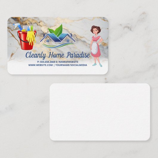 メイドクリーニングハウスロゴとクリーナーサプライ 名刺 (正面/裏面)
