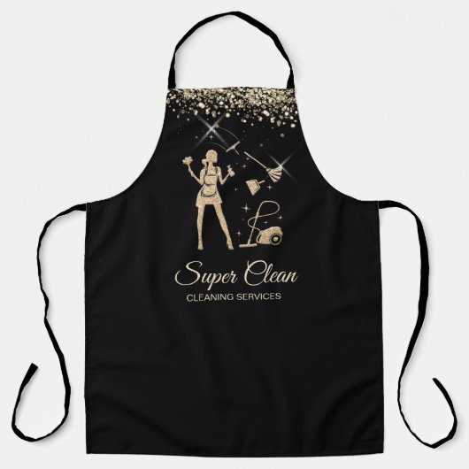 メイドクリーニングハウス清掃サービスグリッター金ゴールド エプロン (正面)