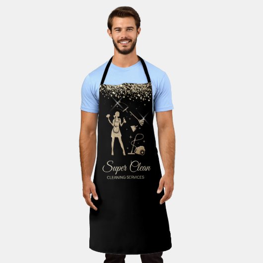 メイドクリーニングハウス清掃サービスグリッター金ゴールド エプロン (着用した状態)