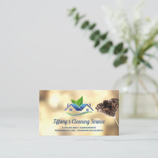 メイドクリーニングロゴ | 羽毛ダスター 名刺 (スタンド正面)