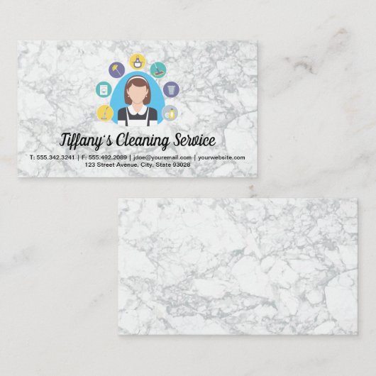 メイドサービスアイコンのクリーニング | 大理石背景 名刺 (正面/裏面)