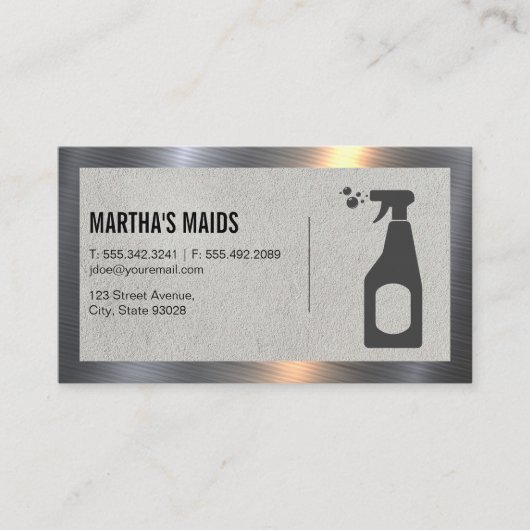 メイドサービス |クリーニングスプレー |メタル縁ど 名刺 (正面)