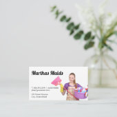 メイドサービス | Cleaning Lady Holding箒 名刺 (スタンド正面)