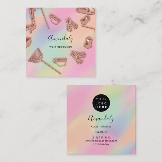 メイドハウスクリーニングオフィスサービスログラデーションゴ スクエア名刺 (正面/裏面)