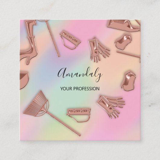 メイドハウスクリーニングオフィスサービスログラデーションゴ スクエア名刺 (正面)