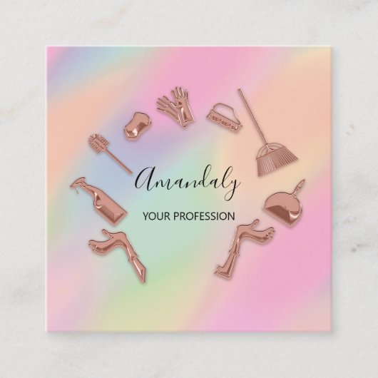 メイドハウスクリーニングオフィスサービスロゴカスタム スクエア名刺 (正面)