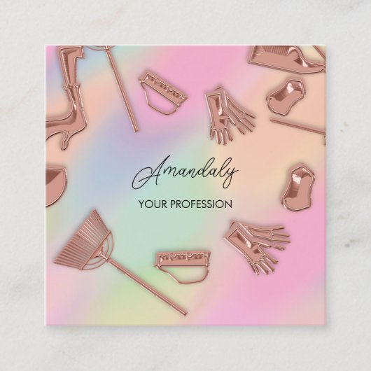 メイドハウスクリーニングオフィスサービスロゴバラ スクエア名刺 (正面)