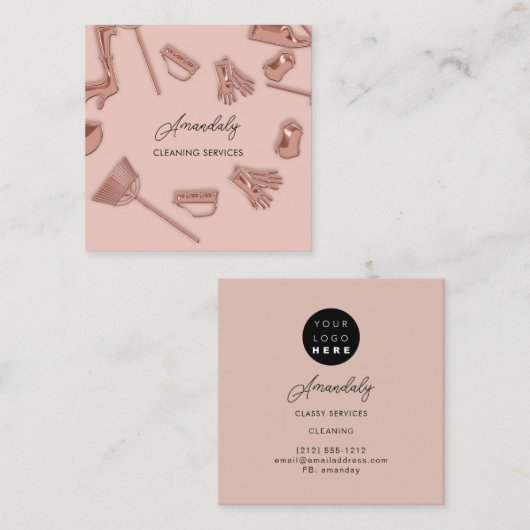 メイドハウスクリーニングオフィスサービスロゴバラ スクエア名刺 (正面/裏面)