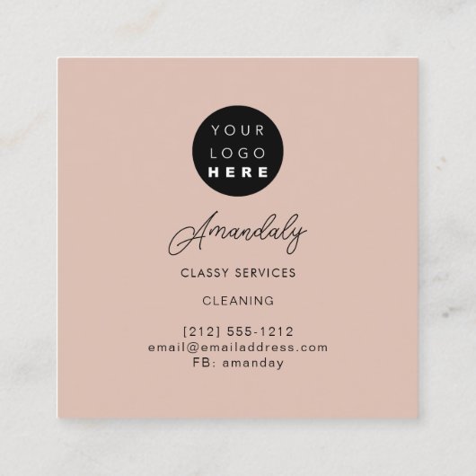 メイドハウスクリーニングオフィスサービスロゴバラ スクエア名刺 (裏面)