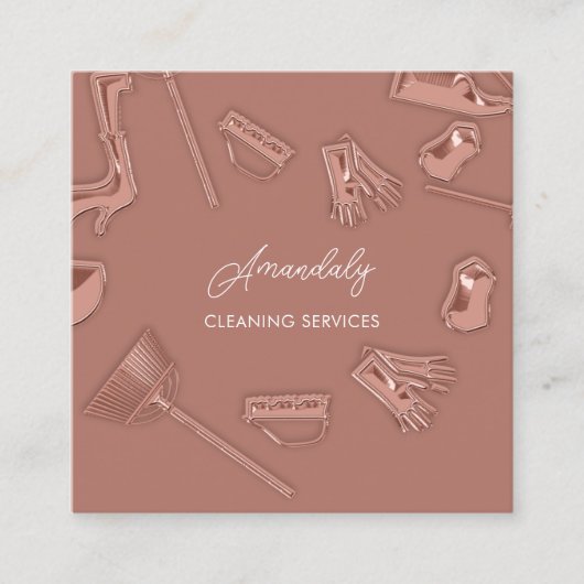 メイドハウスクリーニングオフィスサービスロゴQRコード スクエア名刺 (正面)