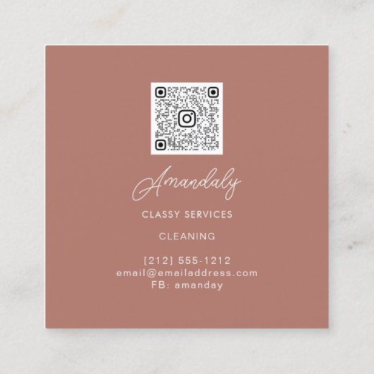 メイドハウスクリーニングオフィスサービスロゴQRコード スクエア名刺 (裏面)