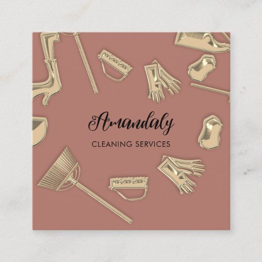 メイドハウスクリーニングオフィスサービスQRコードバラ スクエア名刺 (正面)