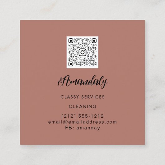 メイドハウスクリーニングオフィスサービスQRコードバラ スクエア名刺 (裏面)