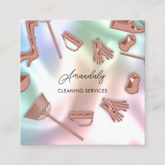 メイドハウスクリーニングオフィスサービスQRコードバラ スクエア名刺 (正面)