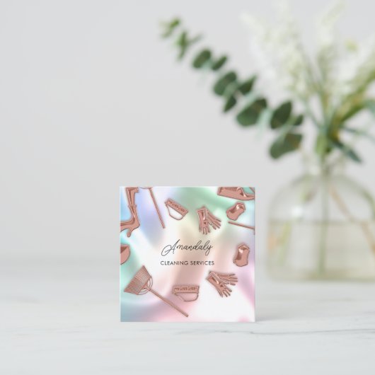 メイドハウスクリーニングオフィスサービスQRコードバラ スクエア名刺 (スタンド正面)