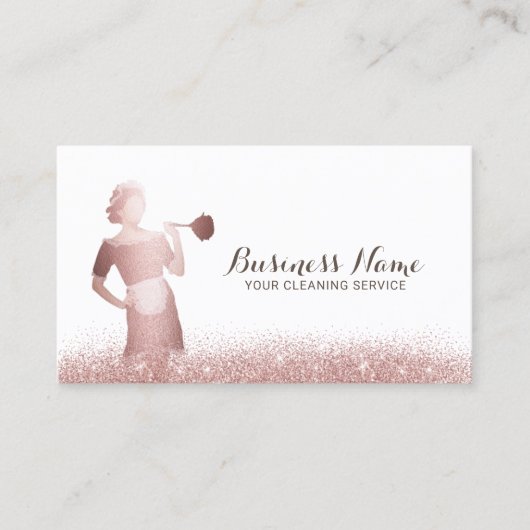 メイドハウスクリーニングサービスシックバラ金ゴールドグリッター 名刺 (正面)