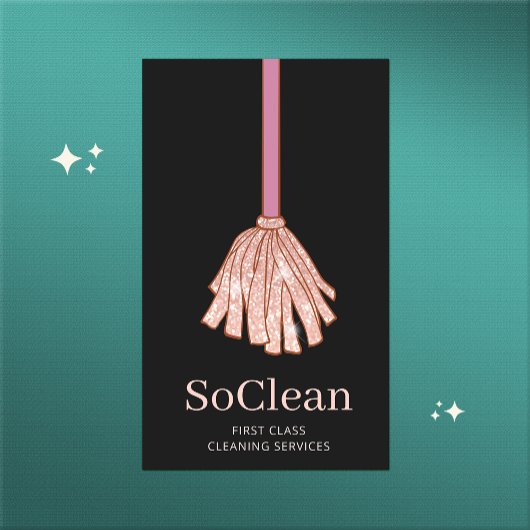 メイドハウスクリーニングサービスバラ金ゴールドグリッターモップ 名刺